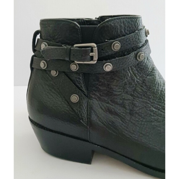Halogen Lidia Blk Leather Moto Ankle Boot Studded Harness Buckle Strap Sz 8 - Picture 4 of 14